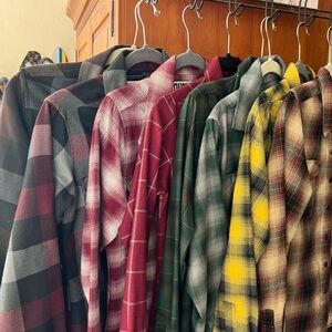 DIXXON Plaid Button Down Shirts - Red, Green, Yellow